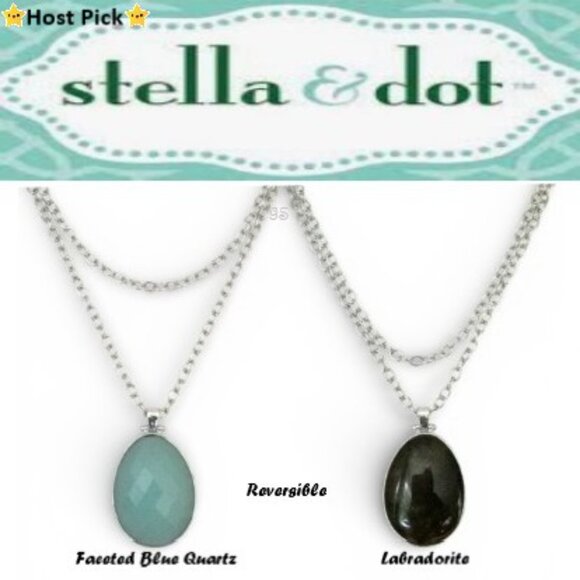Stella & Dot Jewelry - Stella & Dot 925 Silver Reversible Blue Quartz, Labradorite Pendant Necklace 34"